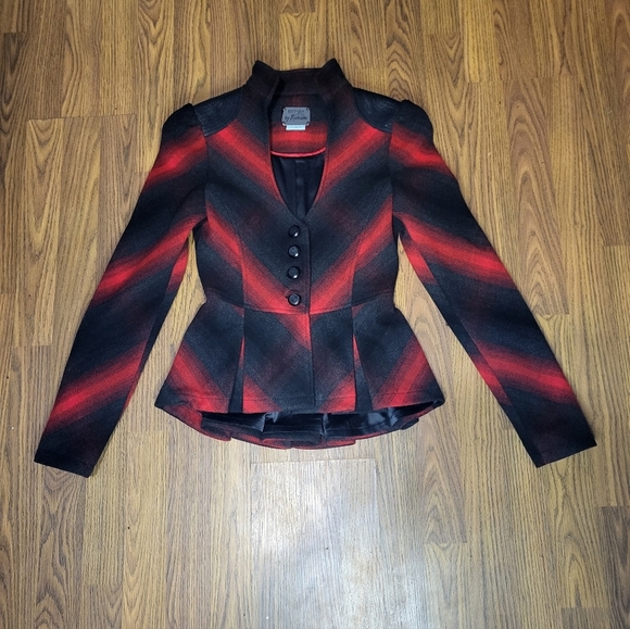 Guess by Marciano Red & Black Peplum Jacket with Leather Trim - Size XS A38 - Picture 1 of 11